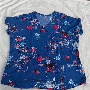 Vibrant Floral V-Neck Blouse - Blue